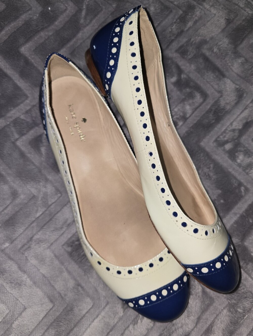 Kate Spade New York Perforated Leather Spectator Wingtip Ballet Flats - Picture 2 of 3